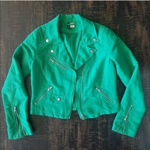 H&M Divided Green Faux Suede Moto Biker Jacket